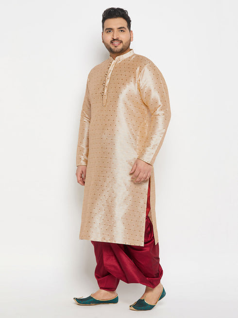 Vastramay Men's Plus Size Gold Zari Weaved Kurta Dhoti Set